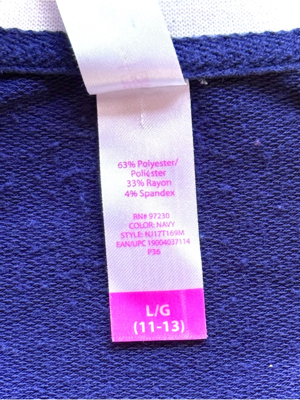No Boundaries Navy Zip Up with White & Pink details - Picture 4 of 4